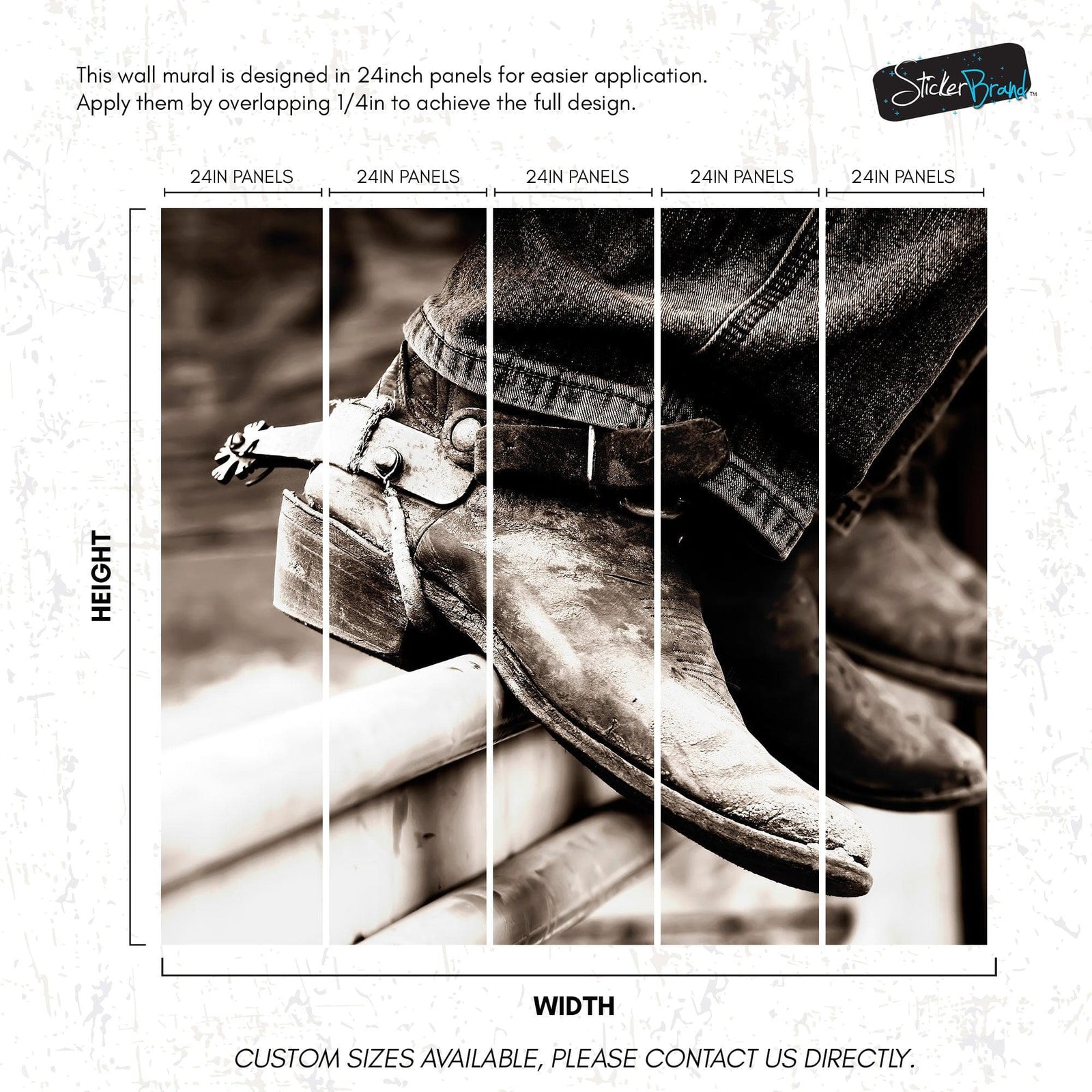 Vintage Western Theme Wallpaper. Rustic Cowboy Sepia Wall Mural. #6748