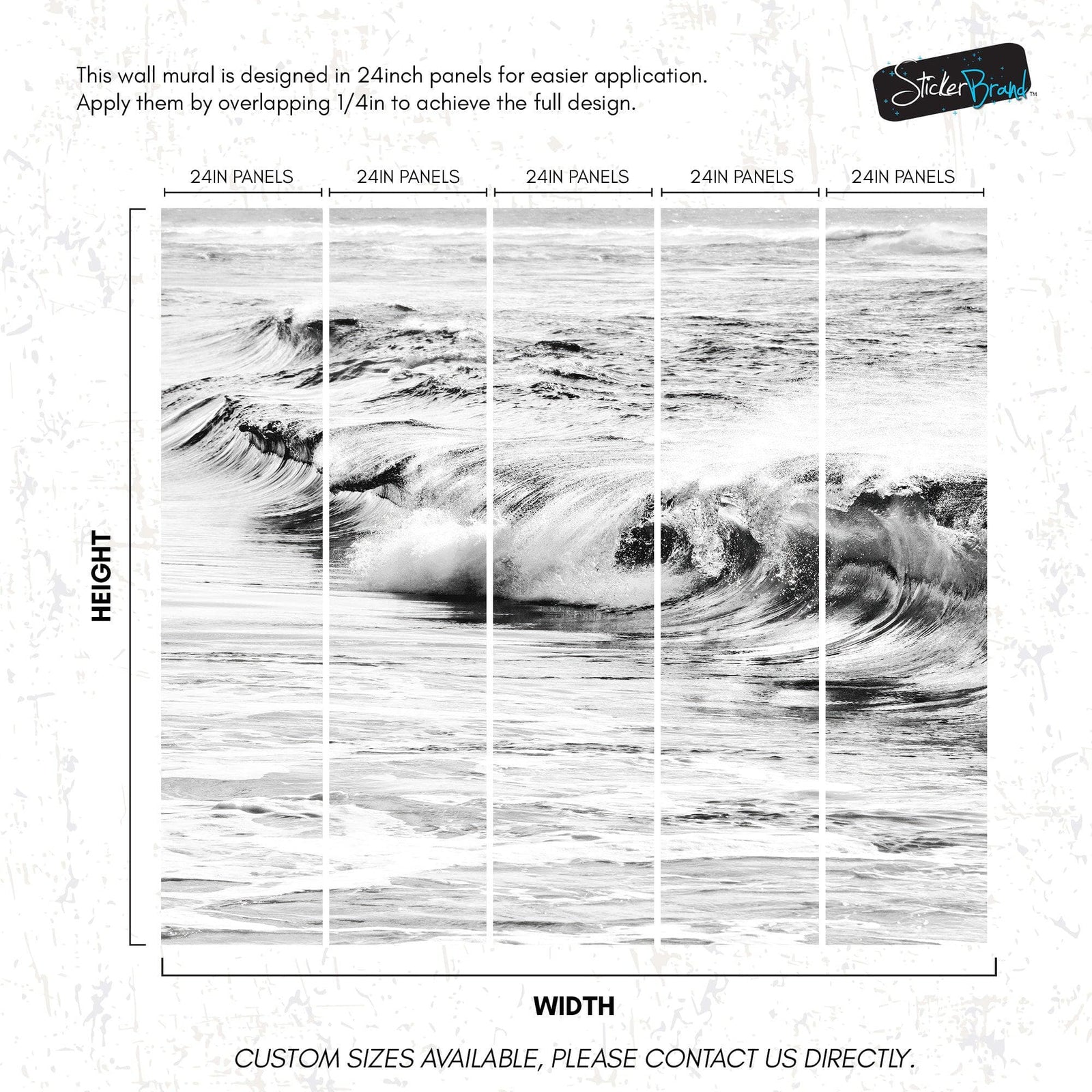 Ocean Wave Wallpaper. Black and White Surf Theme Wall Mural. #6709