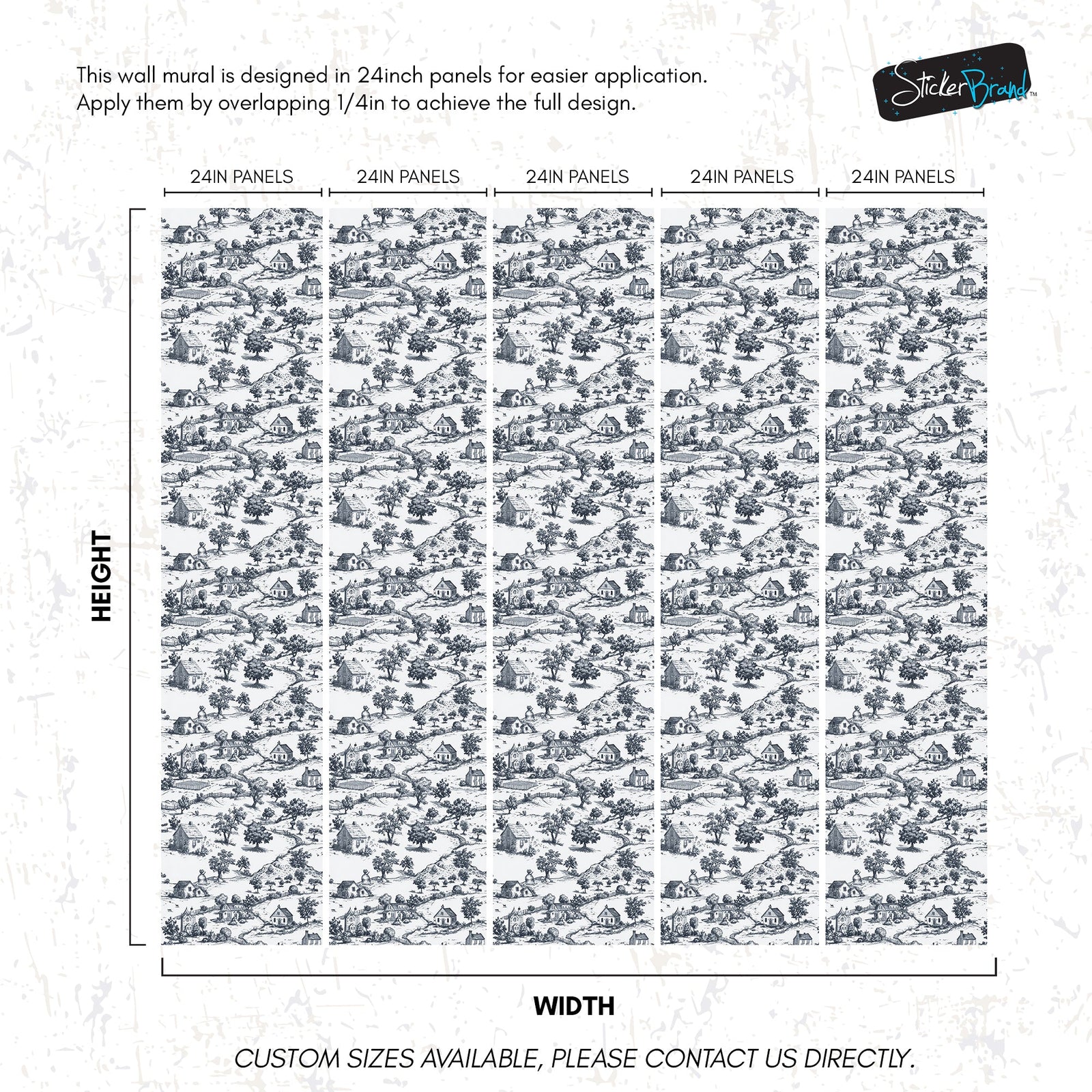 Rustic Wallpaper Peel and Stick Wall Mural. Countryside Motif Wall Decor. #6729