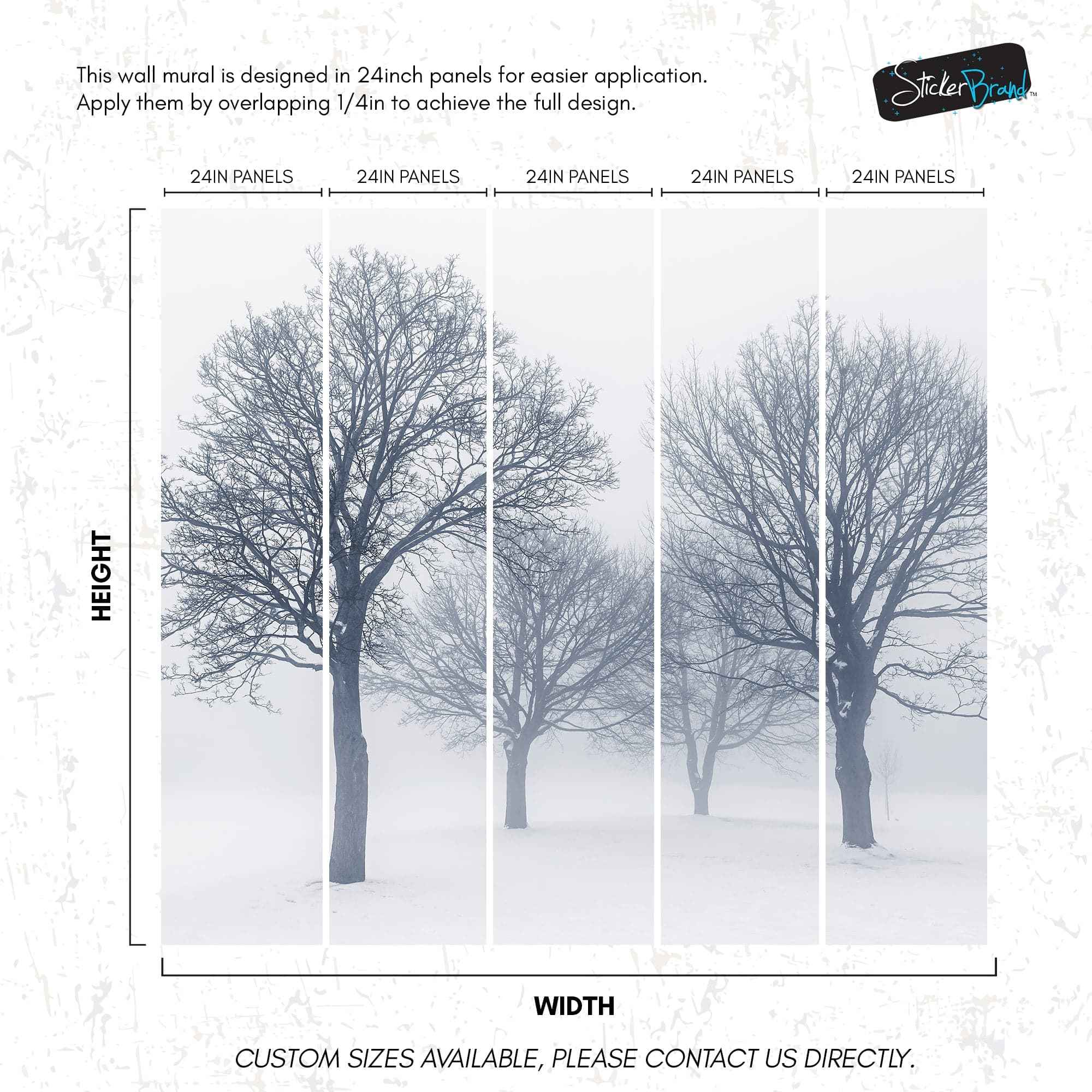Black and White Snow Covered Trees Winter Landscape Wall Mural. #7042
