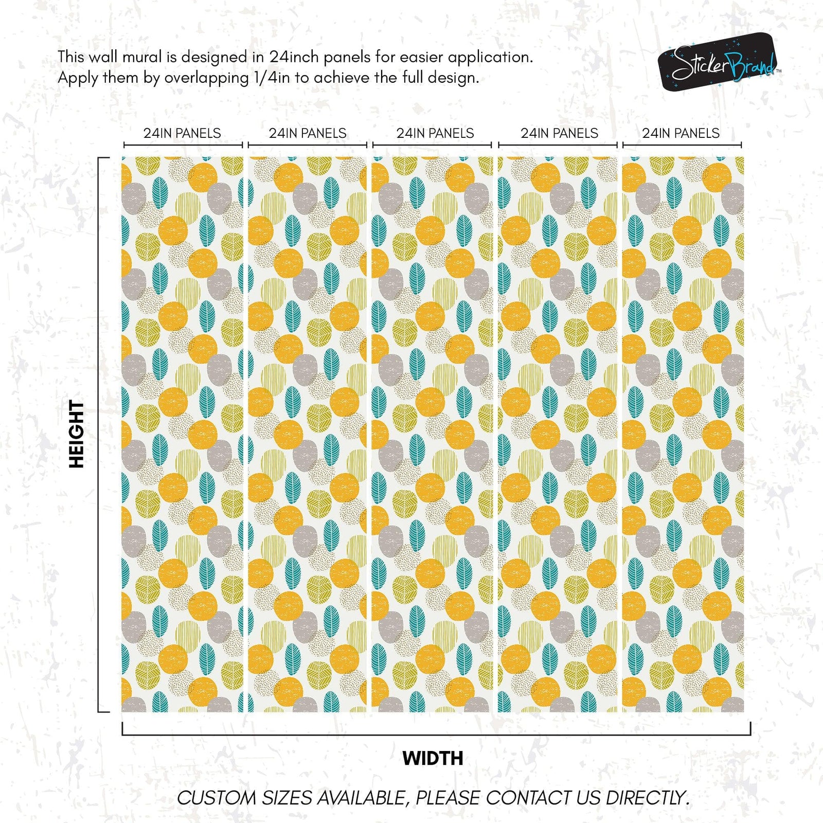 Autumn Leaves Wallpaper. Yellow, Grey, Teal Leaf Wall Mural. #6966