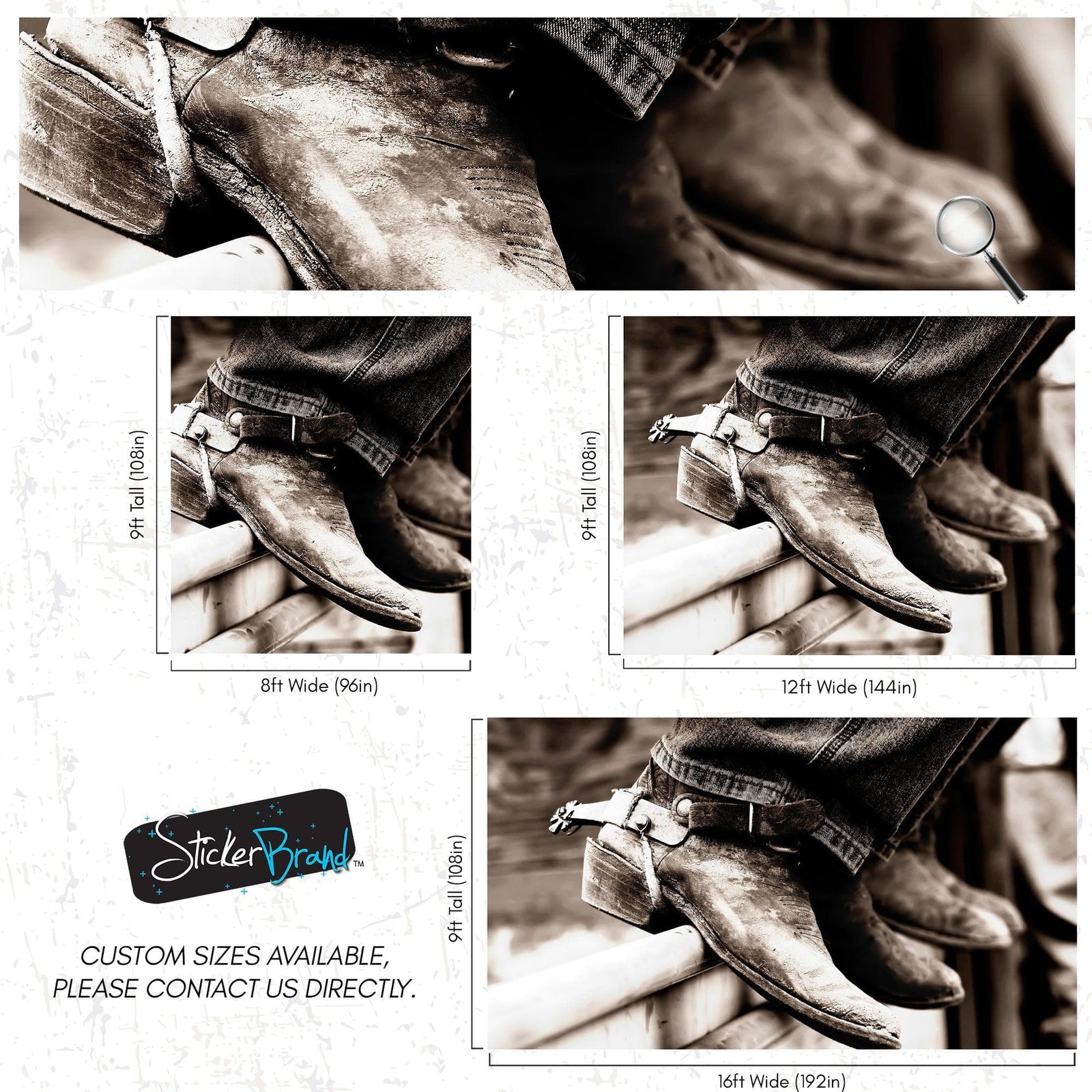 Vintage Western Theme Wallpaper. Rustic Cowboy Sepia Wall Mural. #6748