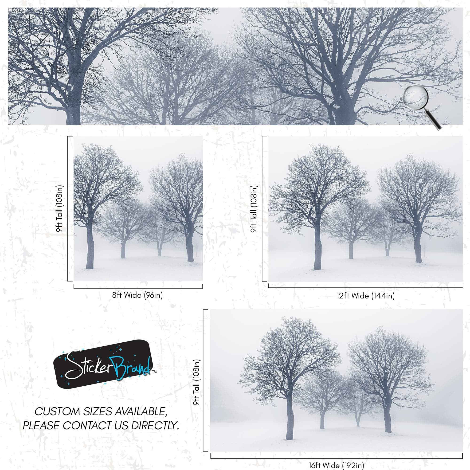 Black and White Snow Covered Trees Winter Landscape Wall Mural. #7042