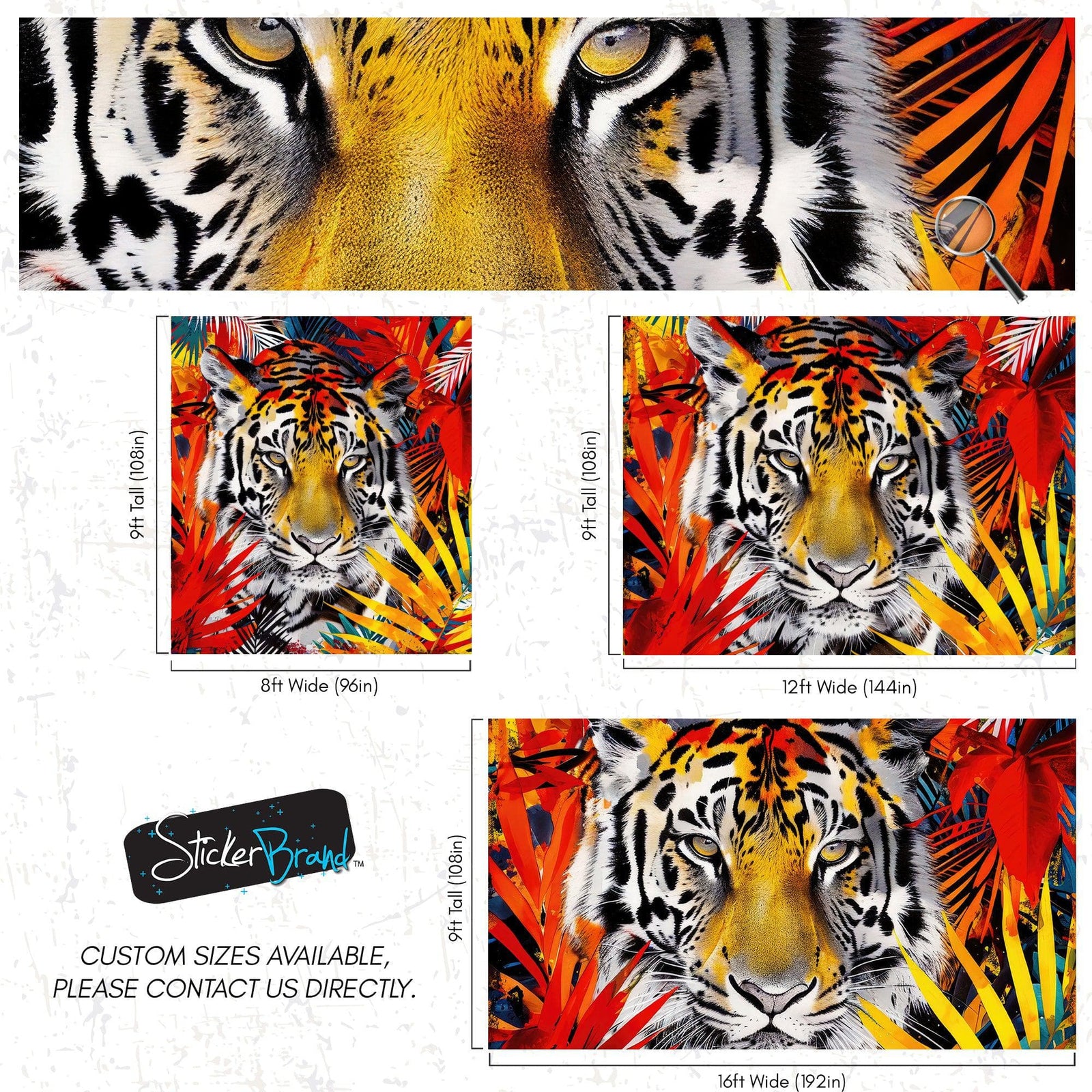 Glamour Chic Colorful Jungle Tiger Wall Mural. #6926