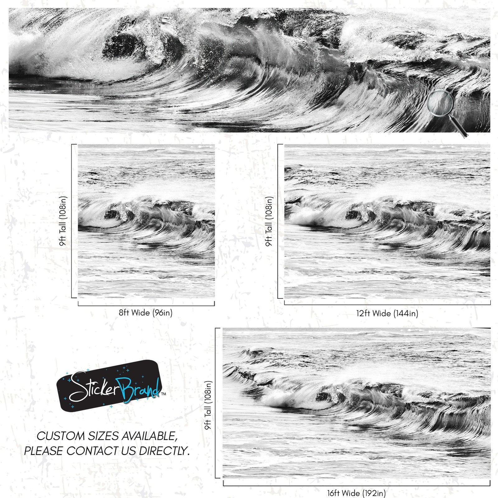 Ocean Wave Wallpaper. Black and White Surf Theme Wall Mural. #6709