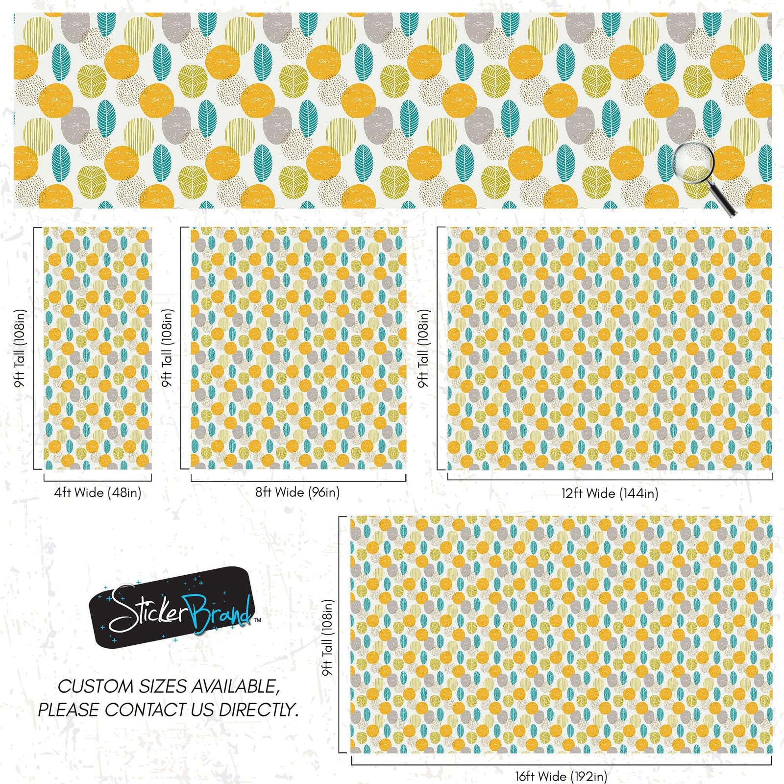 Autumn Leaves Wallpaper. Yellow, Grey, Teal Leaf Wall Mural. #6966