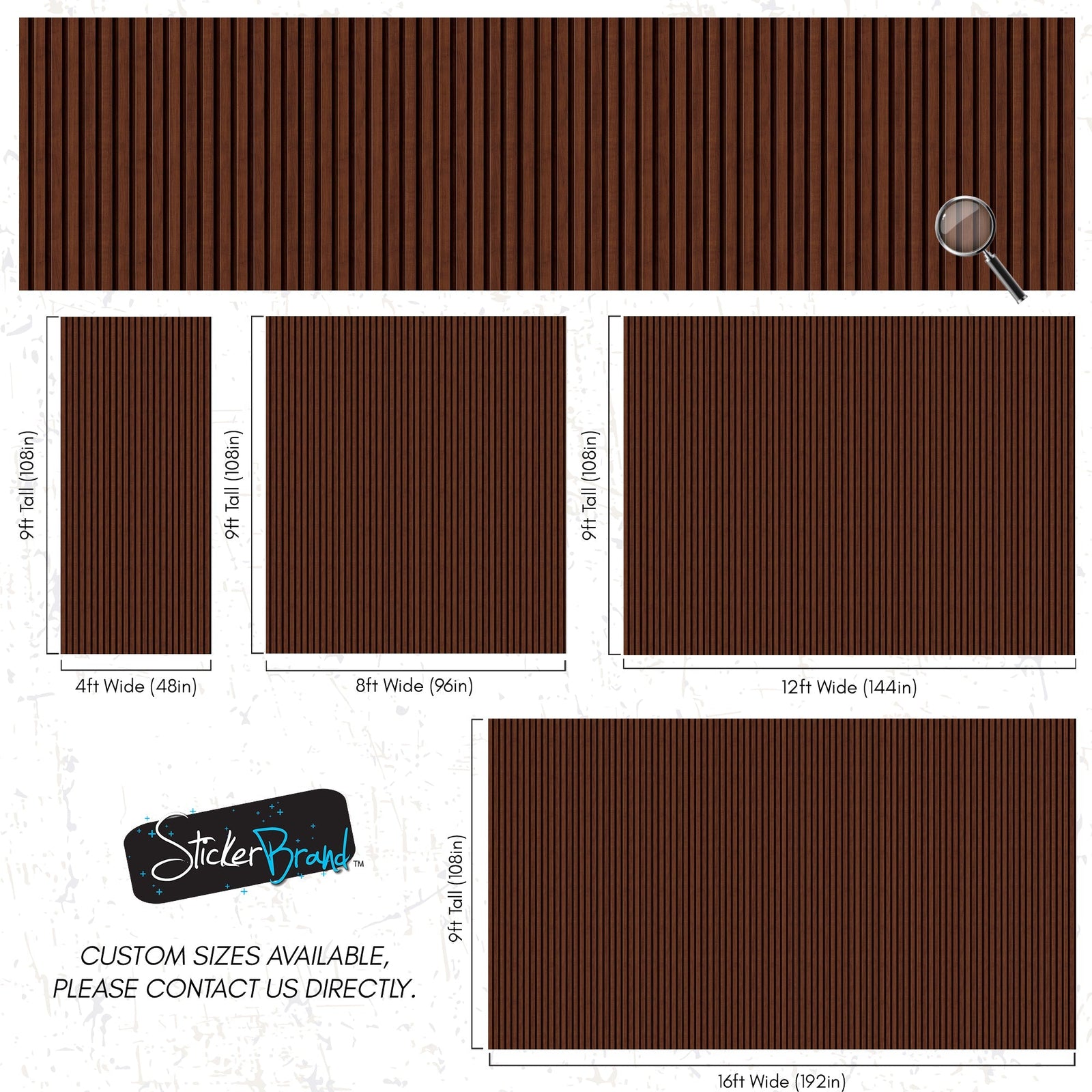 Wooden Vertical Panel Wallpaper. Dark Brown Wainscot Hardwood Wall Mural Print. #6734