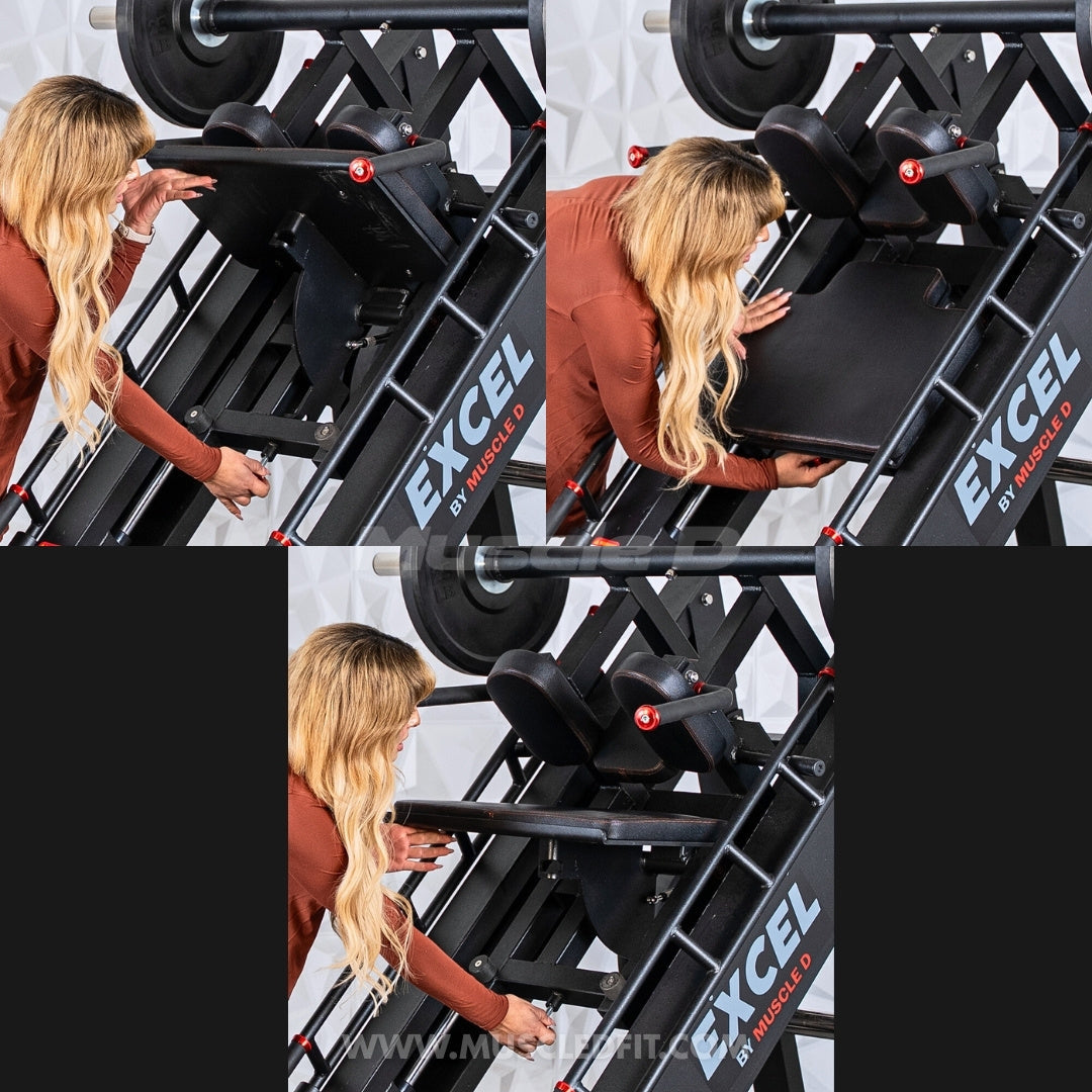 Excel Linear Hack/Leg Press - Muscle D Fitness - Plate Load Hack Squat Combo - Weight Storage Pegs - Adjustable Foot Plate / Back Pad