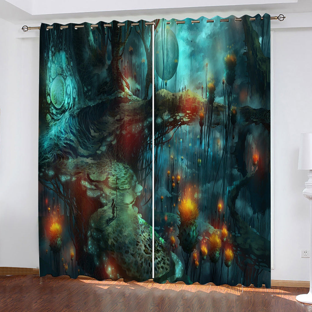 Mushroom House Curtains Pattern Blackout Window Drapes