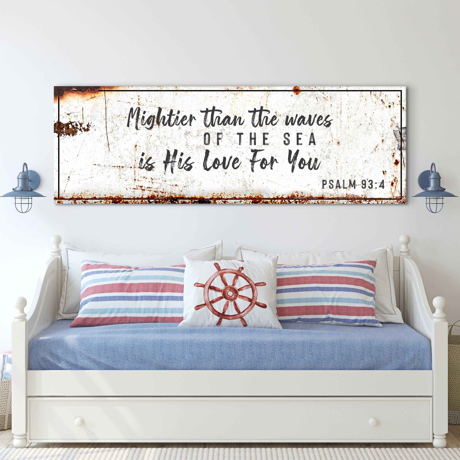 Psalm 93:4 - Mightier Than The Waves Is His Love Rustic Sign