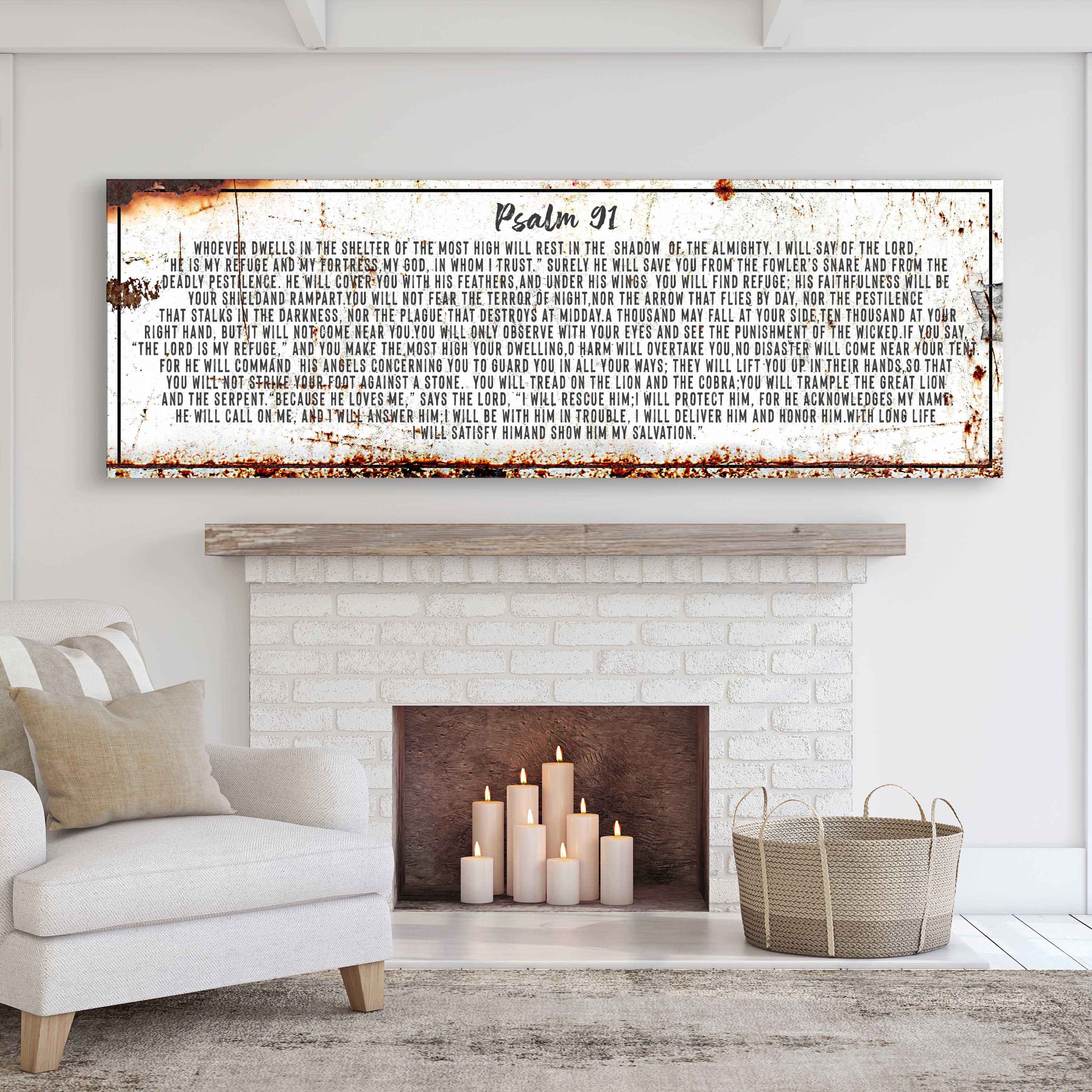 Psalm 91: He Is My Refuge – Rustic Christian Wall Art for Living Room, Religious Decor for Home