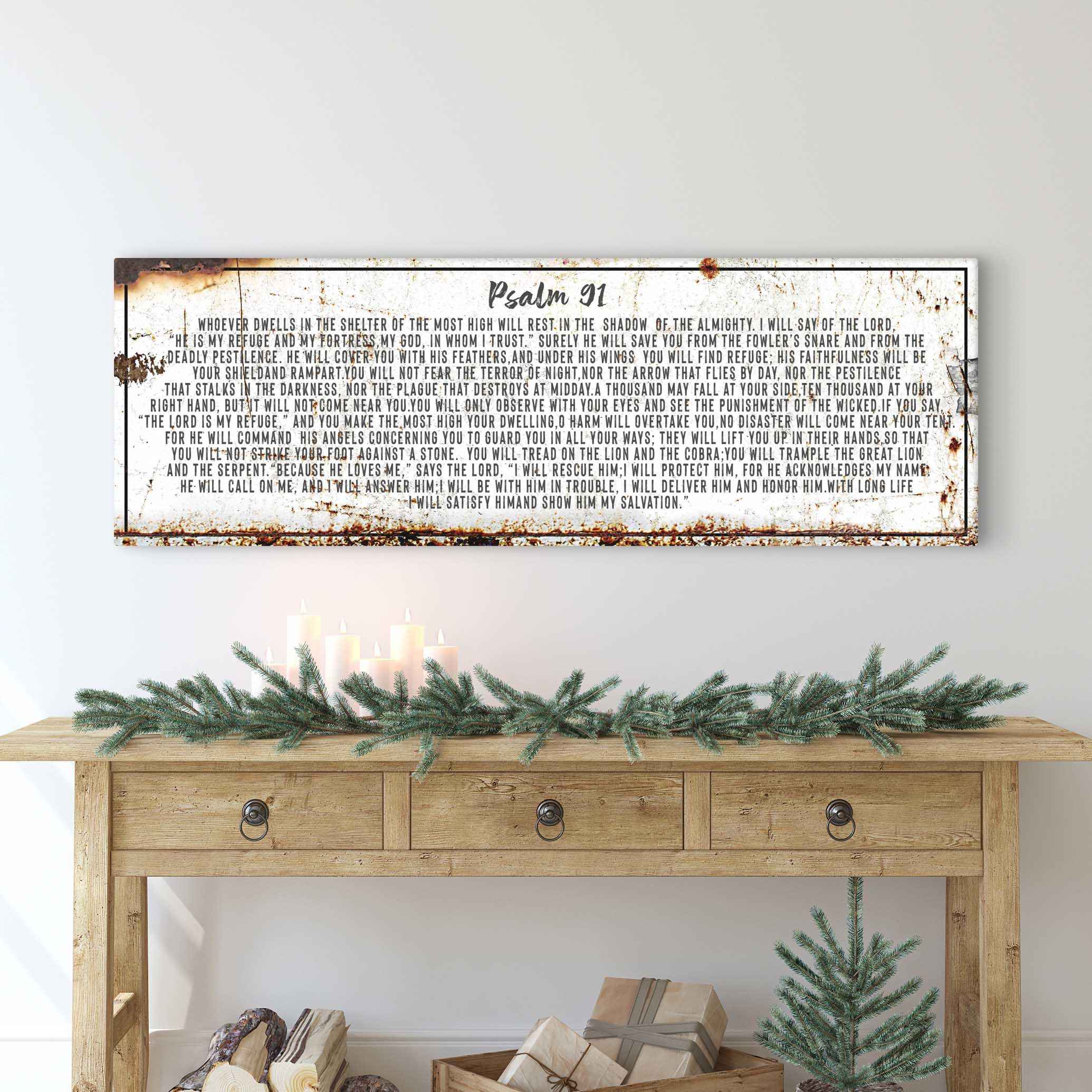 Psalm 91: He Is My Refuge – Rustic Christian Wall Art for Living Room, Religious Decor for Home