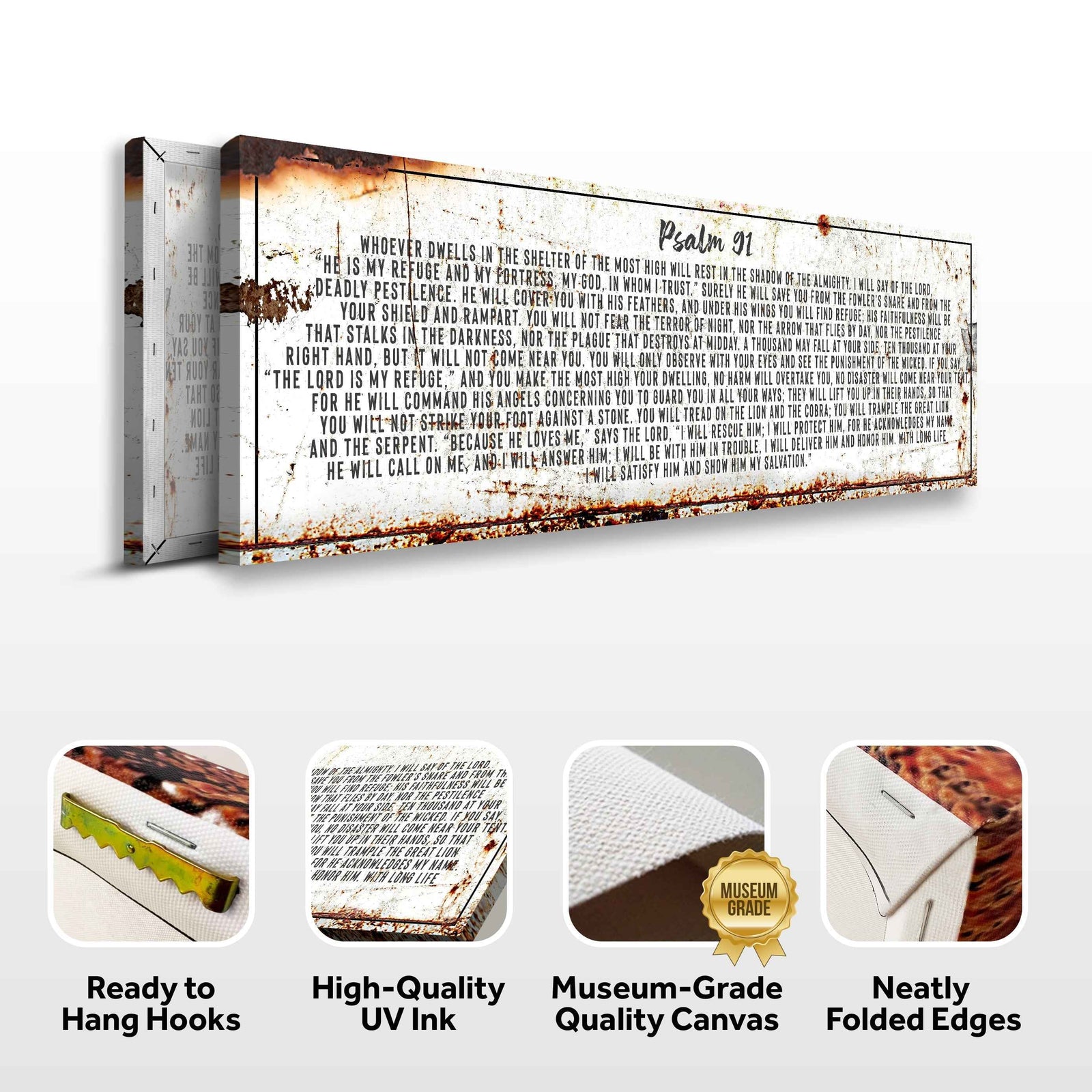 Psalm 91: He Is My Refuge – Rustic Christian Wall Art for Living Room, Religious Decor for Home