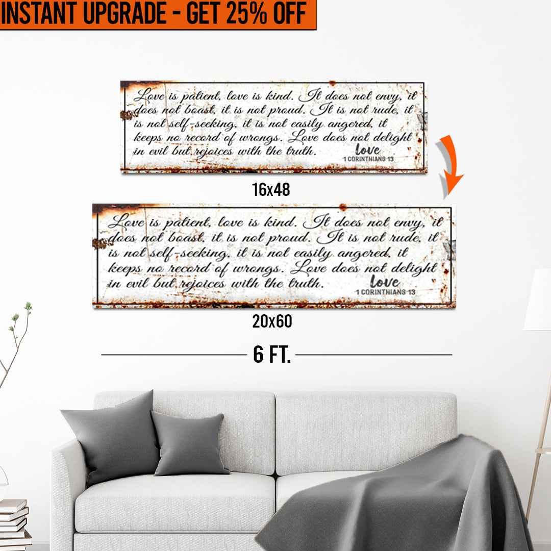 Upgrade Your 16x48 Inches '1 Corinthians 13 - Love Is Patient Rustic' (Style 1) Canvas To 20x60 Inches