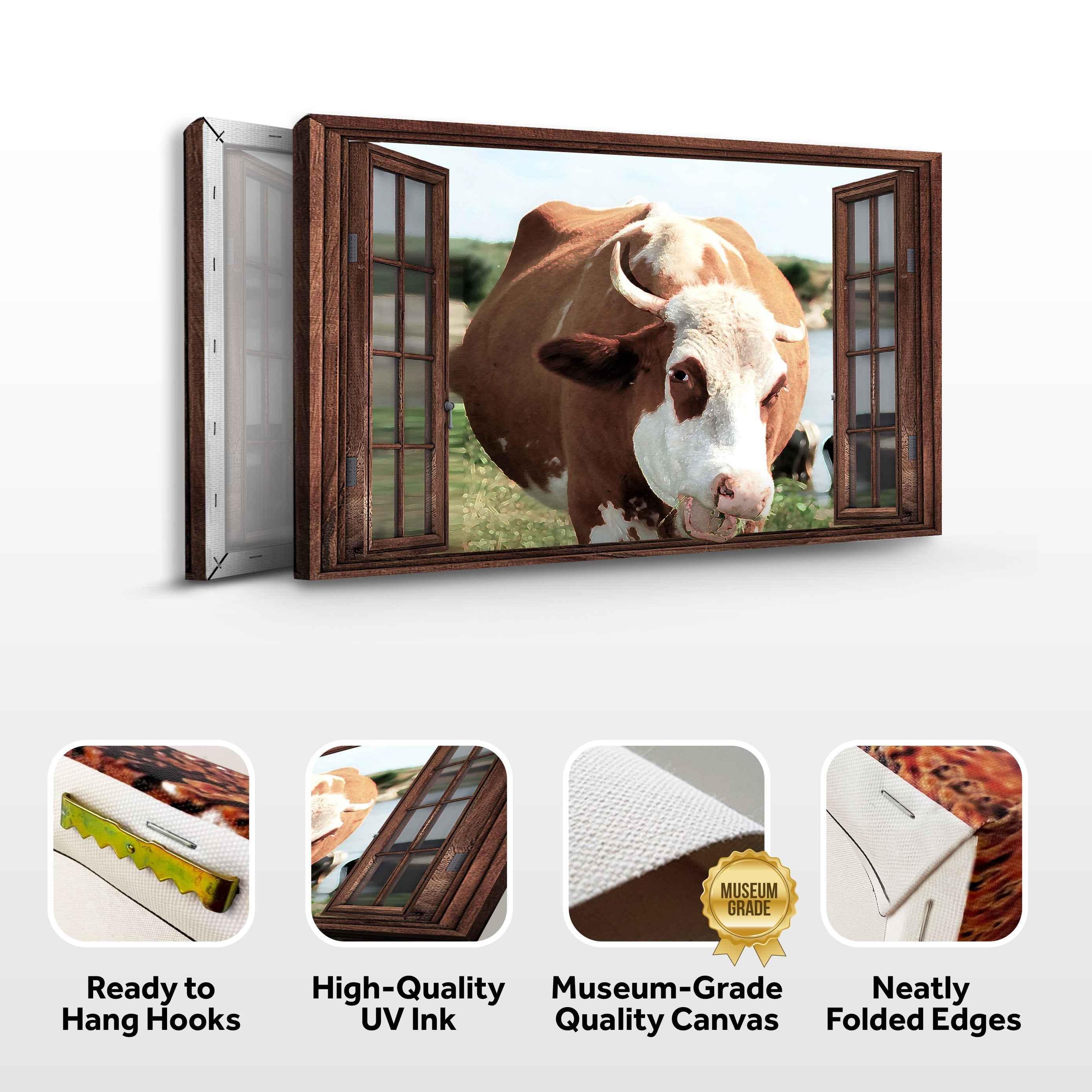 Cattle On Window Canvas Wall Art
