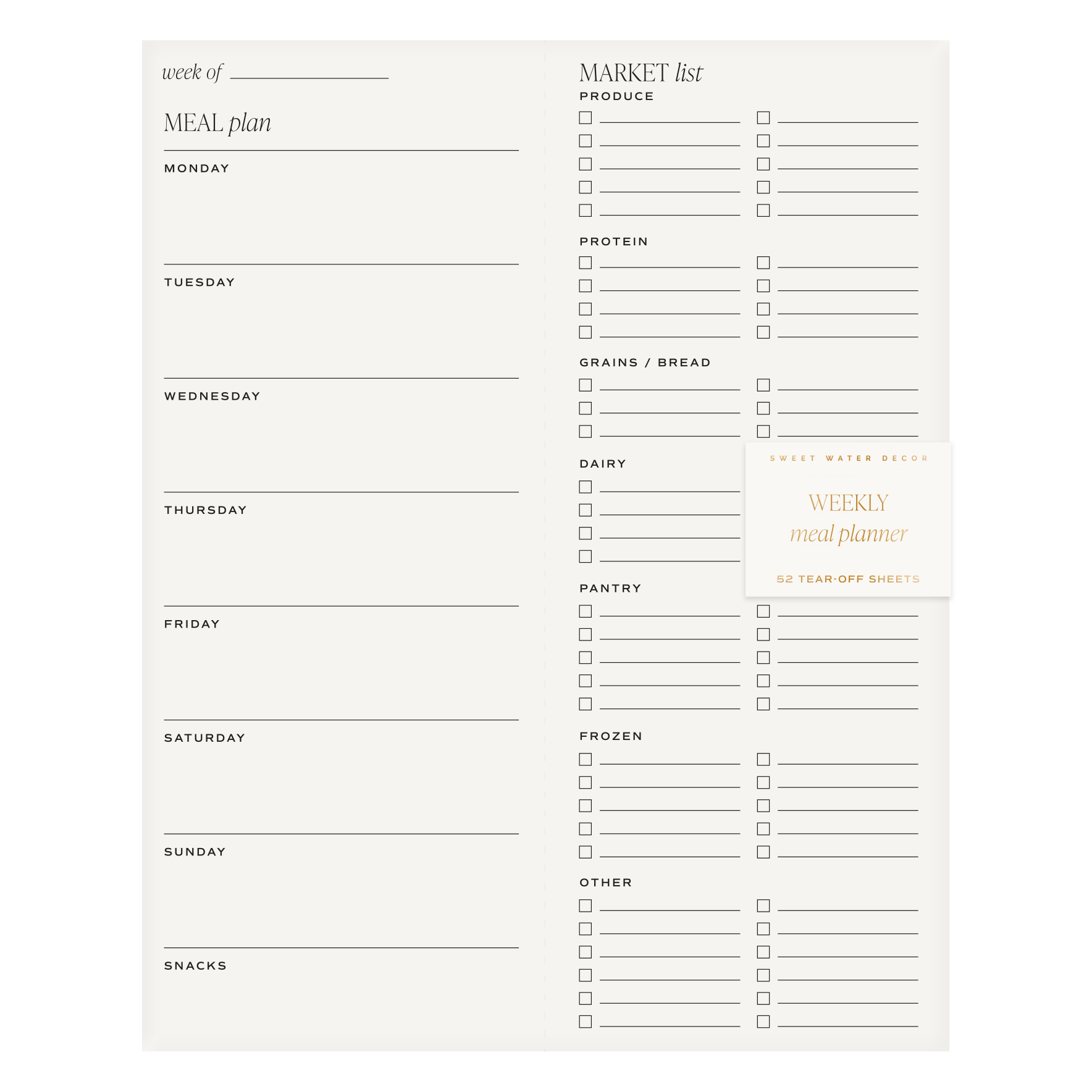Weekly Meal Planner Notepad