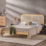 Neru Boho Curved Rattan-Headboard Bed Collection (Queen or King)