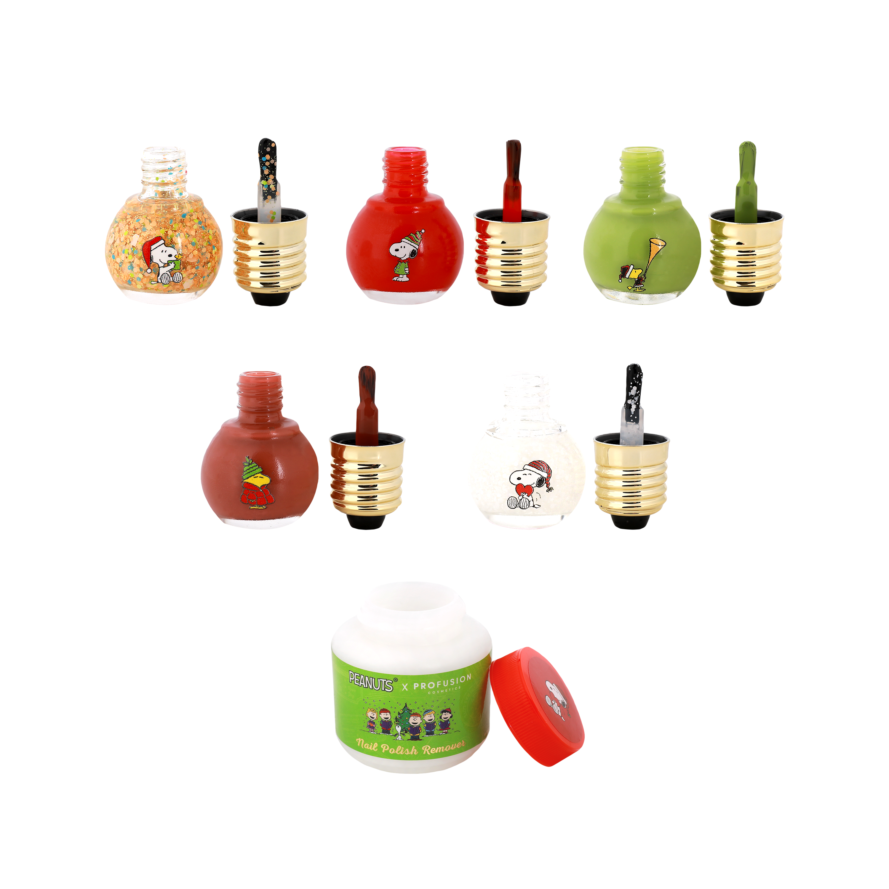 Peanuts Holiday | Sparkling With Joy 5 PC Nail Polish Set & Nail Polish Remover