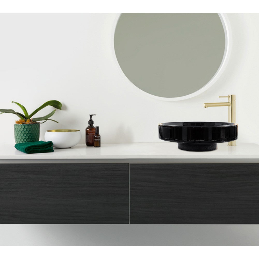Natural Stone Toros Black Marble Above Counter Vessel Sink Polished (D)16