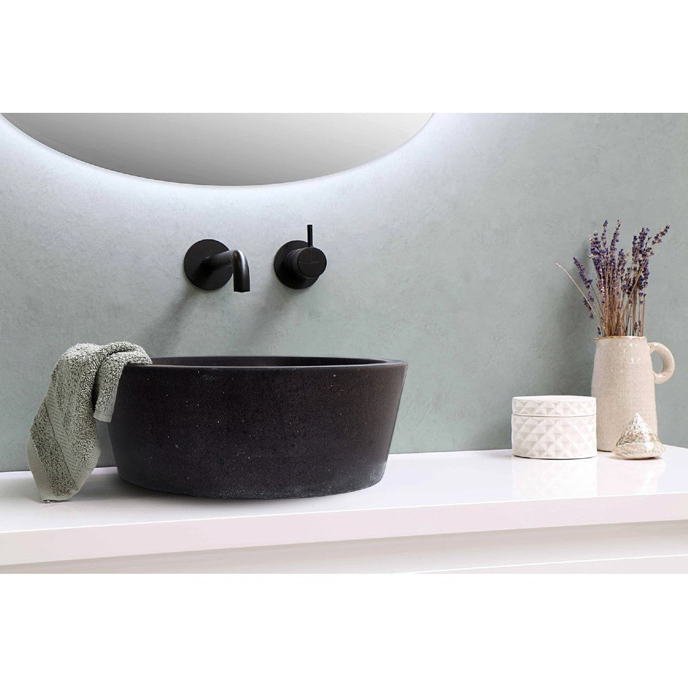 Natural Stone Black Andesite Tapered Sink Honed-Matte  (D)16