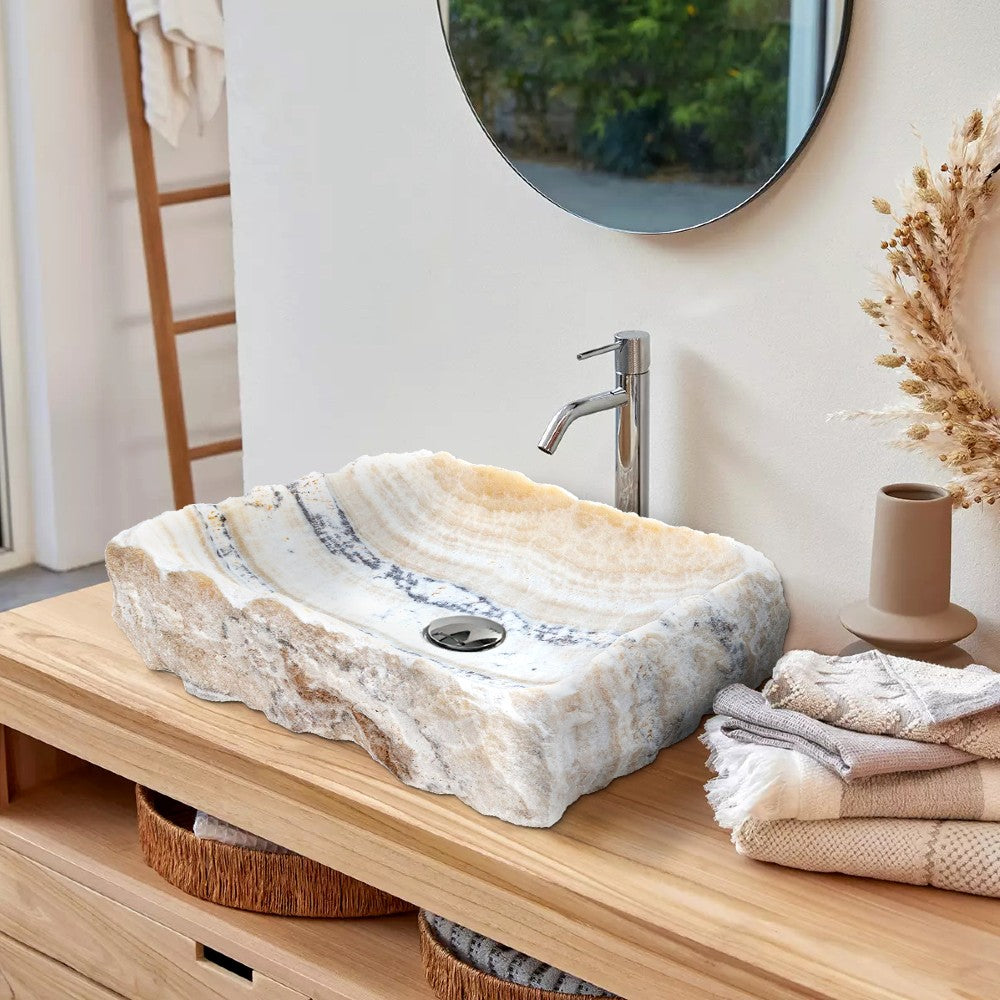 Honey Onyx Rustic Natural Stone Vessel Sink (W)13