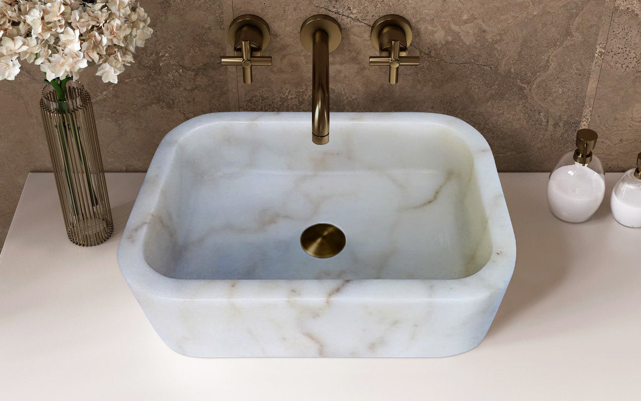 European Sugar Marble Rectangular Farmhouse Sink Semi-Polished  (W)12.5
