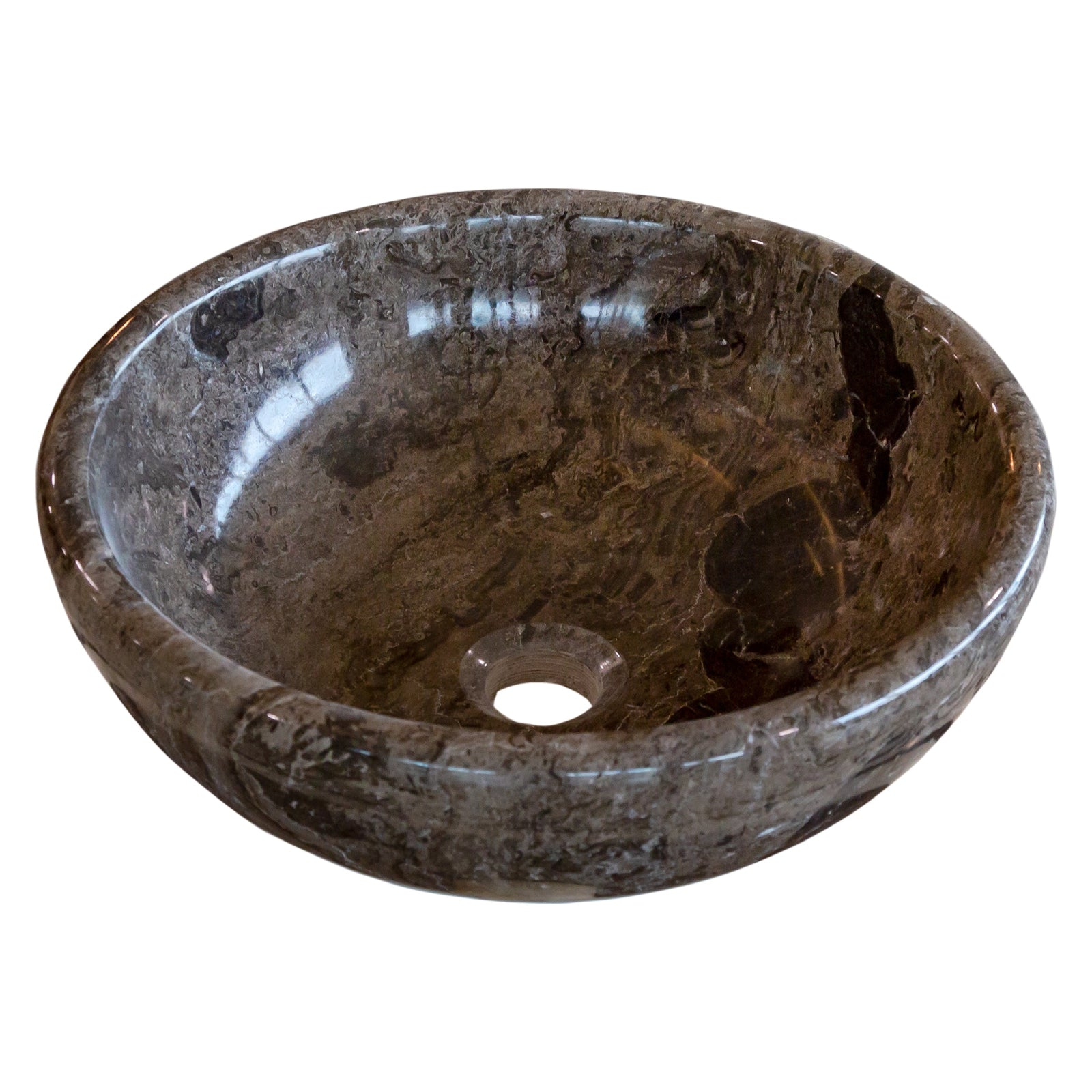 Narcist Brown Natural Stone Marble Vessel Sink High-Gloss Polished (D)16