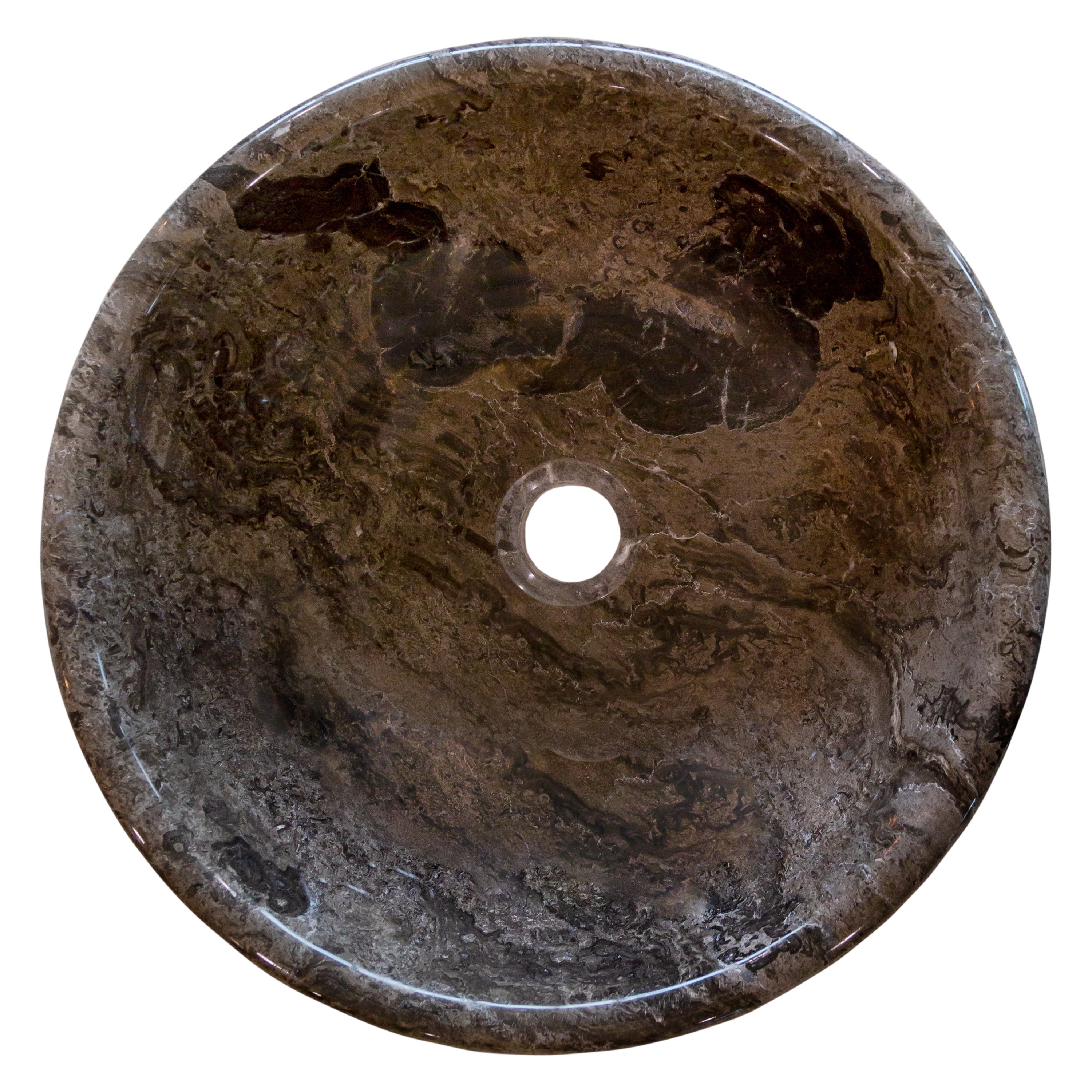 Narcist Brown Natural Stone Marble Vessel Sink High-Gloss Polished (D)16" (H)6"