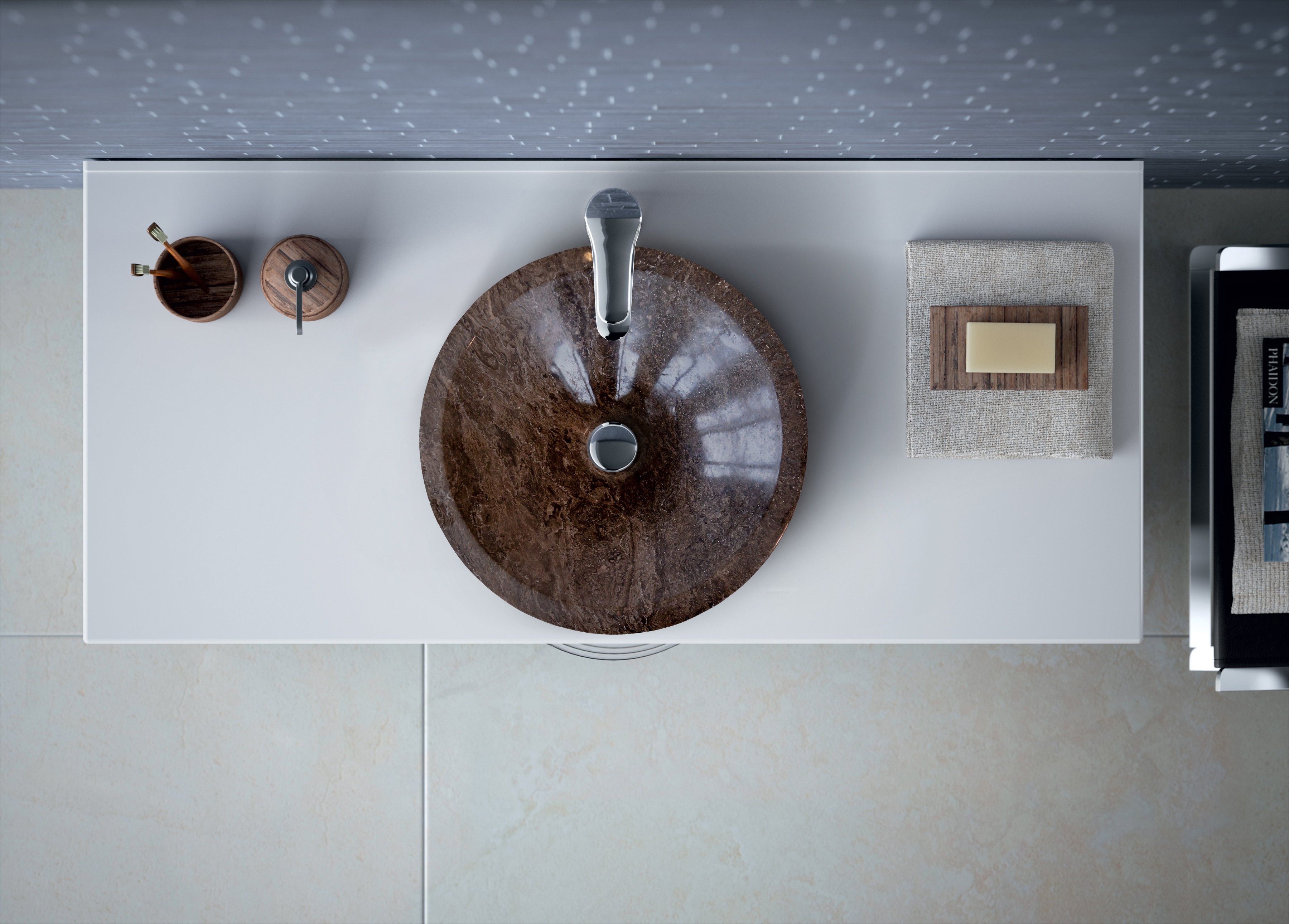 Narcist Brown Marble V-Shape Tapered Sink Polished (D)16" (H)6"