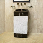 Natural Stone Marble Pedestal Sink Toros Black/Carrara White  (W)16" (L)16" (H)36"
