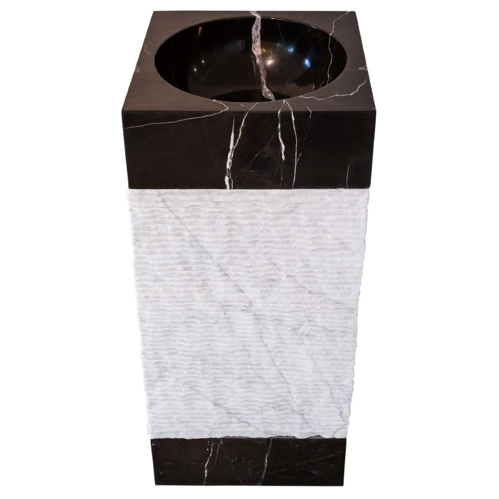 Natural Stone Marble Pedestal Sink Toros Black/Carrara White  (W)16