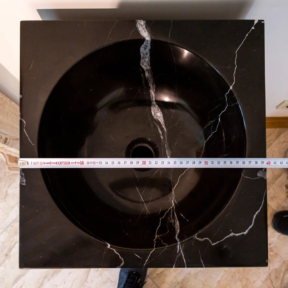 Natural Stone Marble Pedestal Sink Toros Black/Carrara White  (W)16