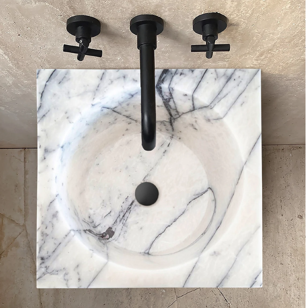 Natural Stone New York White Marble Pedestal Cone Shaped Sink Polished (W)16" (L)16" (H)36"