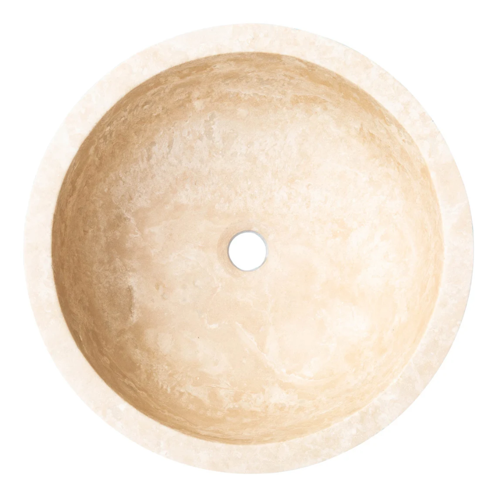 Natural Stone Light Travertine Pumpkin Shape Honed Vessel Sink (D)16" (H)6"