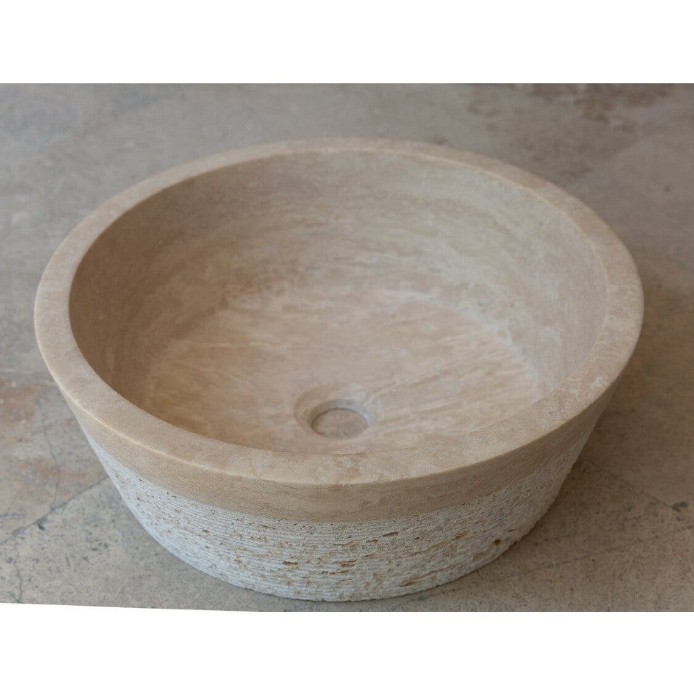 Natural Stone Light Split Face Travertine Vessel Sink (D)16" (H)6"