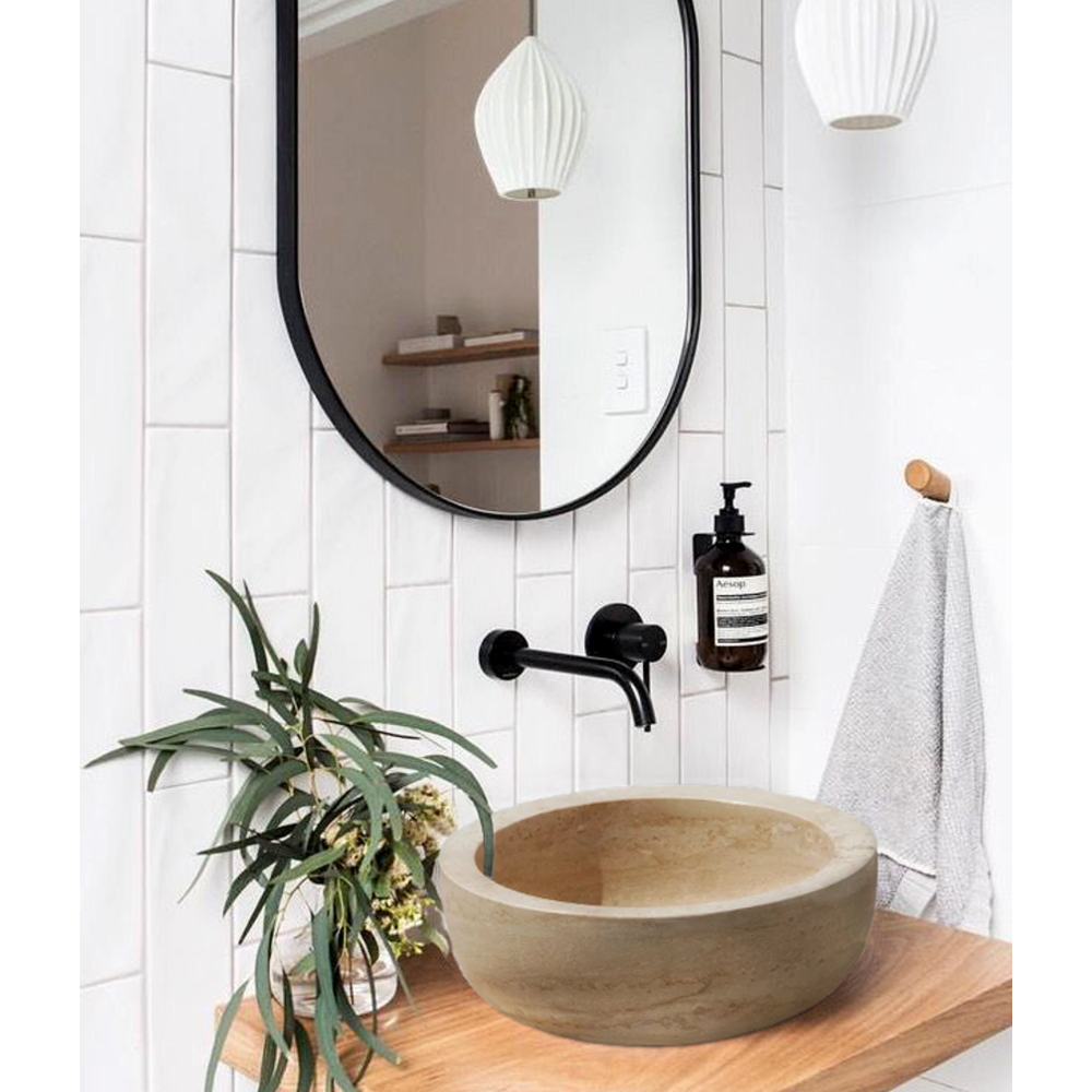 Natural Stone Light Travertine Round Vessel Sink (D)14