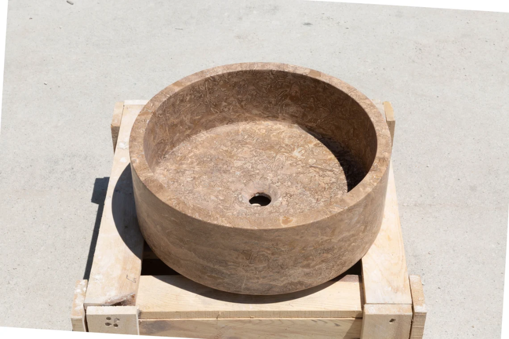 Natural Stone Noce Brown Travertine Vessel Sink (D)16" (H)6"