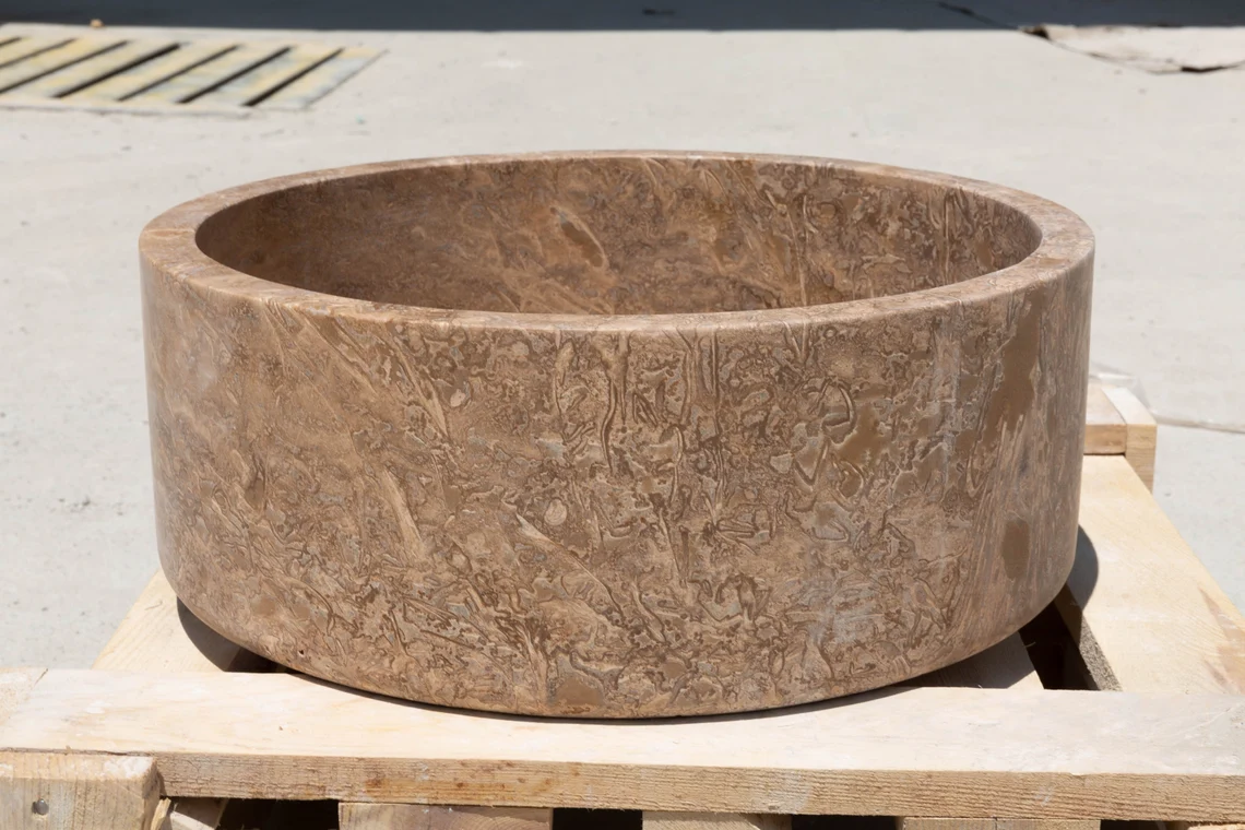Natural Stone Noce Brown Travertine Vessel Sink (D)16
