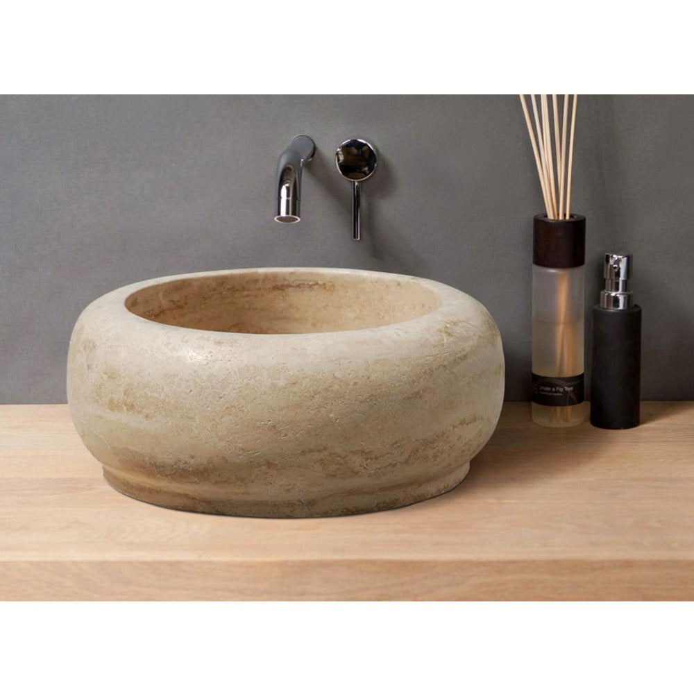 Natural Stone Round Light Travertine Vessel Sink (D)18