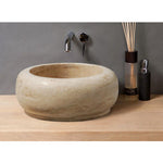 Natural Stone Round Light Travertine Vessel Sink (D)18" (H)7"