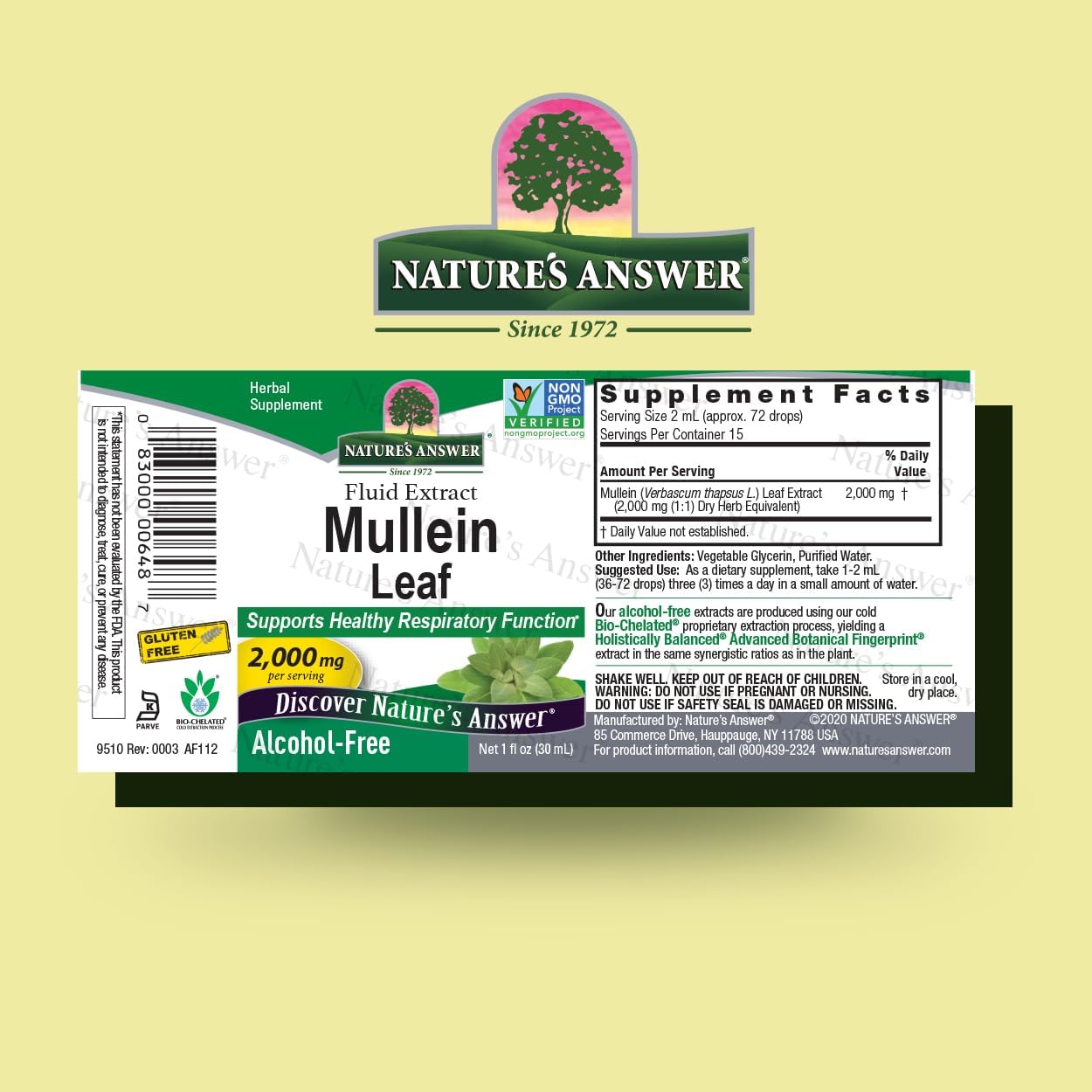Nature's Answer Mullein Leaf Extract Alcohol-Free, Respiratory Support, 1 Fl Oz