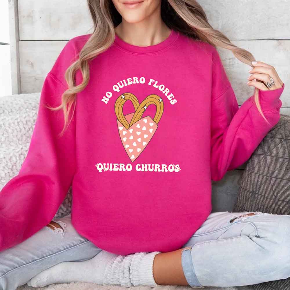 No Quiero Flores Valentine Sweatshirt - Cute Churros Valentine Day's Sweater