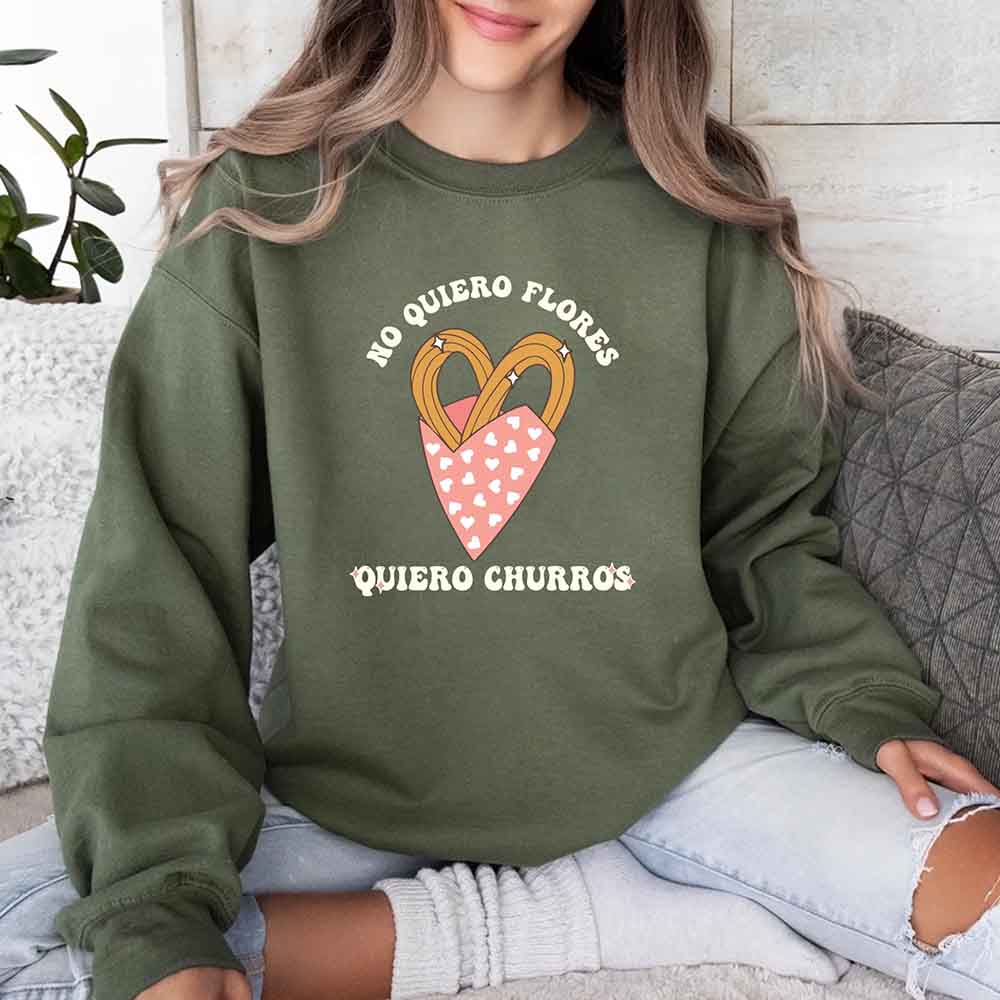 No Quiero Flores Valentine Sweatshirt - Cute Churros Valentine Day's Sweater