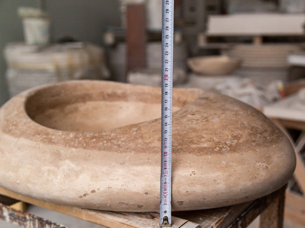 Noce Travertine Natural Stone Kayak Design Vessel Sink Honed and Filled (W)16