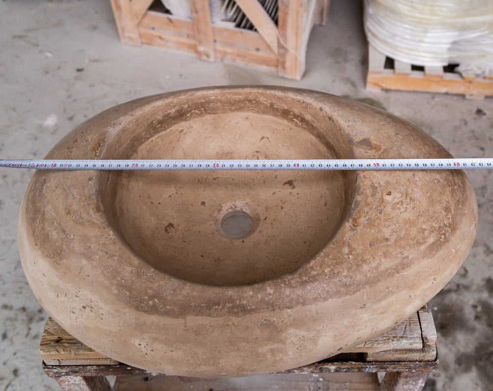 Noce Travertine Natural Stone Kayak Design Vessel Sink Honed and Filled (W)16