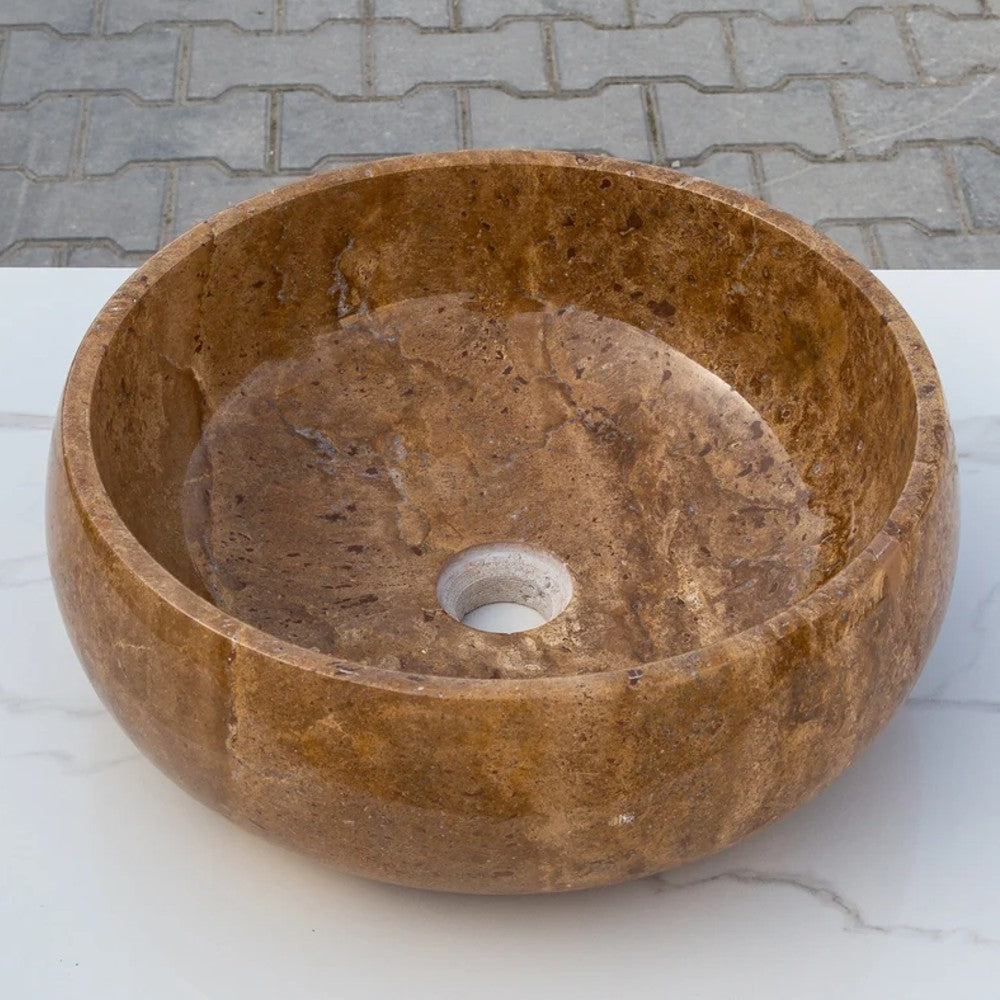 Noce Brown Travertine Natural Stone Vessel Sink Polished (D)16