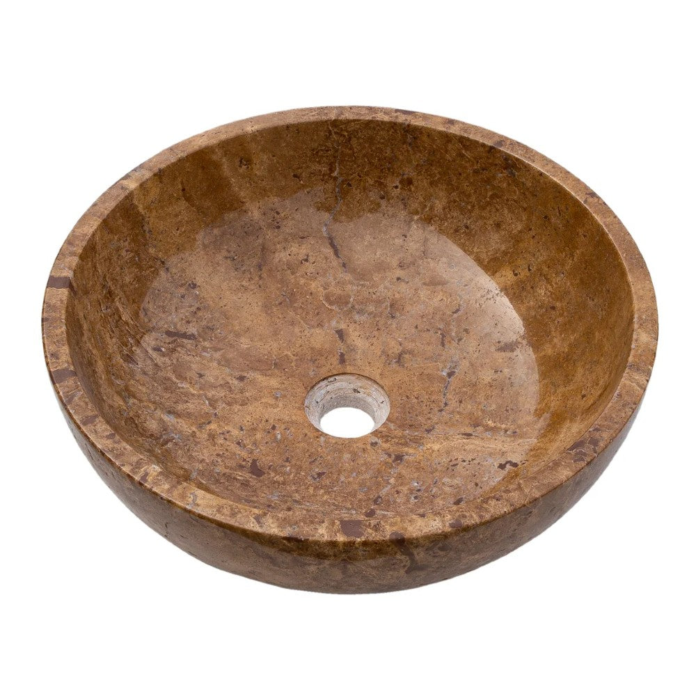 Noce Brown Travertine Natural Stone Undermount Vessel Sink Filled and Polished (D)16