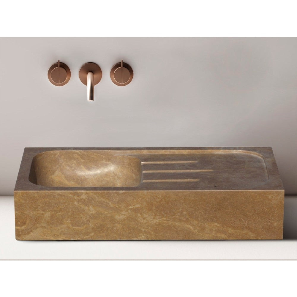 Noce Brown Travertine Natural Stone Farmhouse Rectangular Vessel Kitchen Sink (W)18