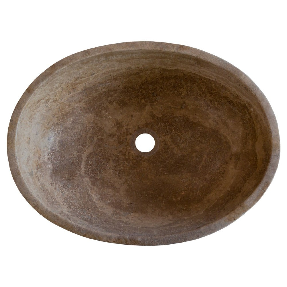 Noce Brown Travertine Natural Stone Oval Vessel Sink (W)16
