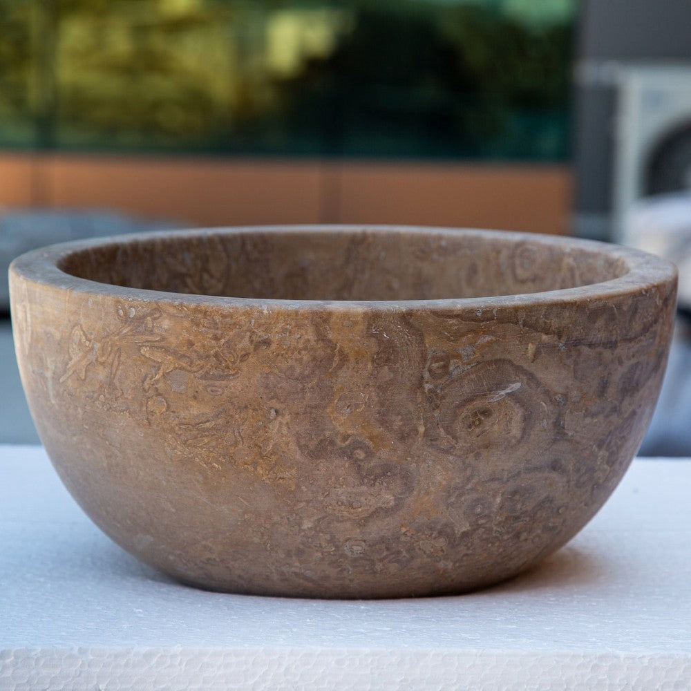 Noce Brown Travertine Natural Stone Round Above Vanity Bathroom Sink (D)12.5